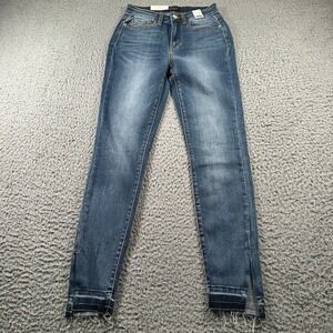 Judy Blue Jeans Womens 1/25 High Waist Skinny Fit Raw Hem Frayed Ankle Blue NWT